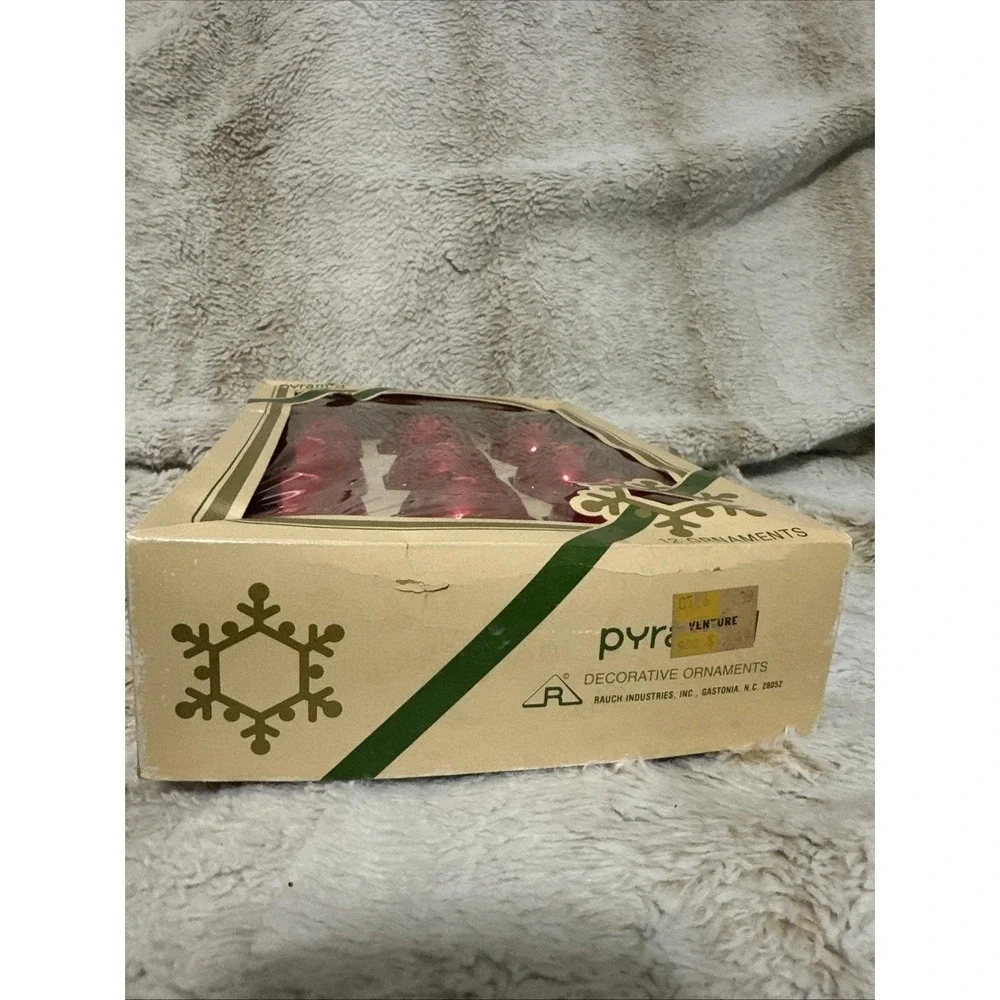 VTG Rauch‎ Industries Pyramid branded Red Glass Ball Ornaments - Box of 12